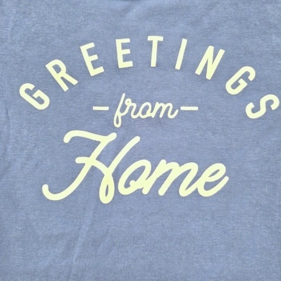 Alya Women's Cropped Lettuce Hem Greetings From Home T-Shirt Blue‎ Size Small - Picture 9 of 12